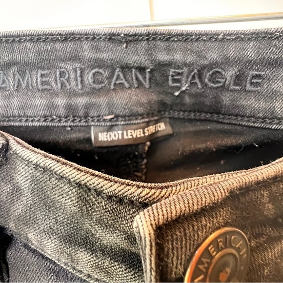 American Eagle Women Jeans Size 0 Short High Rise Jegging Black Distressed Holes - Picture 3 of 11